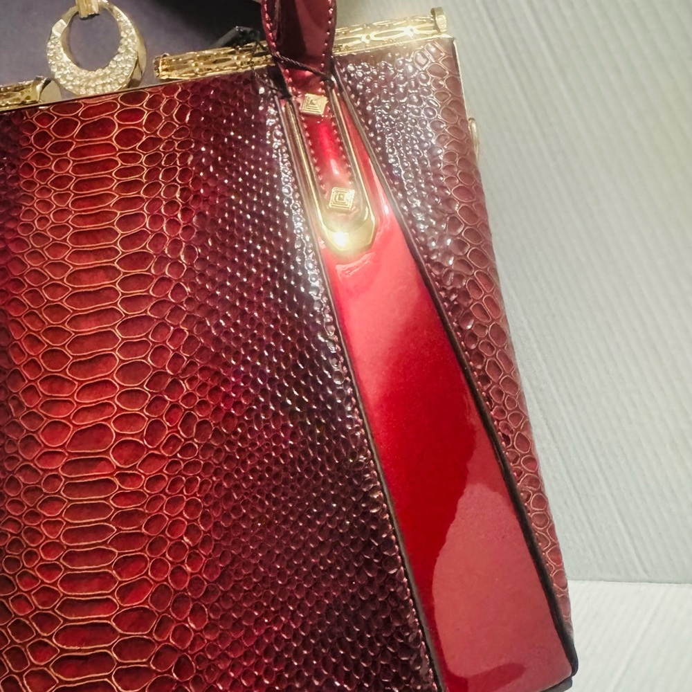 Ameri Mode Burgundy Snake-Embossed design top Han… - image 13